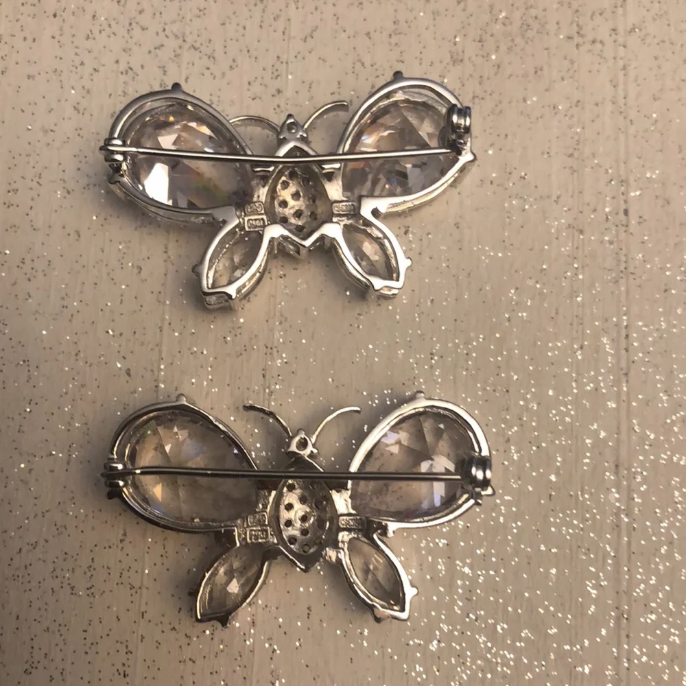 Sterling Silver Clear Crystal butterfly pins - Picture 2 of 3